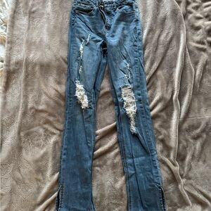 Distressed Denim Flare Jeans